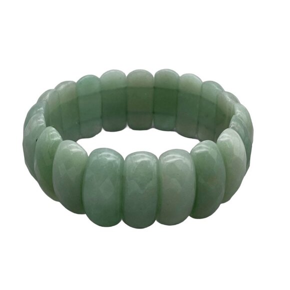Faceted Green Aventurine Stone Stretchy Cuff Bracelet - Picture 1 of 11